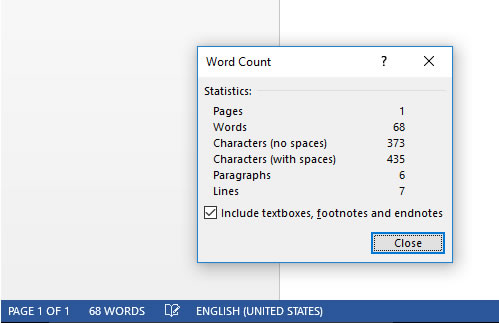 Word count in Microsoft Word