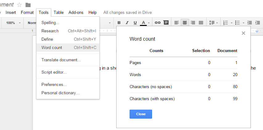 Word count word in Google Doc