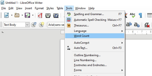 Word count in LibreOffice