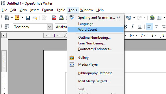 Word count in OpenOffice